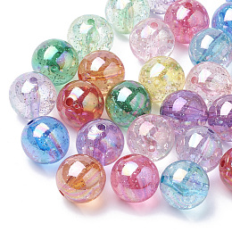 Honeyhandy AB-Color Plated Transparent Acrylic Beads with Glitter Powder, Round, Mixed Color, 19~20mm, Hole: 2.5mm, about 112pcs/500g