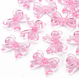 Honeyhandy Transparent Acrylic Beads, Bowknot, Pearl Pink, 23x29.5x6mm, Hole: 1.6mm, about 293pcs/500g