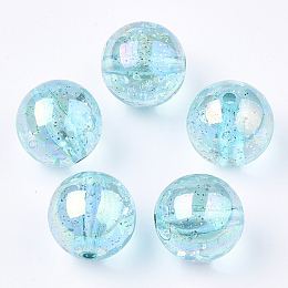 Honeyhandy Transparent Acrylic Beads, with Glitter Powder, Glitter Beads, Round, Turquoise, 19~19.5x19mm, Hole: 2.5mm, about 110pcs/500g