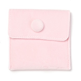 Honeyhandy Square Velvet Jewelry Bags, with Snap Fastener, Pink, 7x7x0.95cm