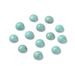 Honeyhandy Natural Howlite Cabochons, Dyed, Half Round, Turquoise, 6x3mm