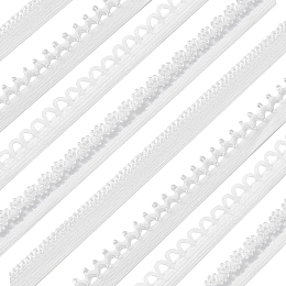 BENECREAT 32 Yards 4 Style Elastic Lace Trim Ribbon, Nylon Elastic Ribbon With Braid Edge, White Petite Braid Trim (Width: 10/11/12/15mm) for Clothing Curtain Table Bridal Wedding Decorations