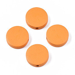 Honeyhandy Painted Natural Poplar Wood Beads, Flat Round, Dark Orange, 15x4.5mm, Hole: 1.2mm