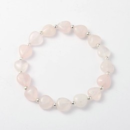 Honeyhandy Heart Rose Quartz Stretch Bracelets, with Silver Color Plated Iron Finding, 57mm