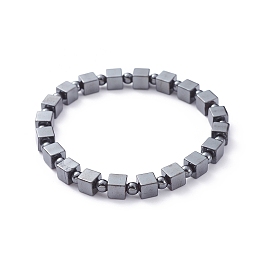 Honeyhandy Unisex Stretch Bracelets, with Non-Magnetic Synthetic Hematite Beads, Round & Cube, 2-1/4 inch(5.6cm)