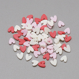 Honeyhandy Handmade Polymer Clay Cabochons, Heart, Mixed Color, 4~5x4x0.3~2mm