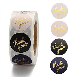 Honeyhandy 1 Inch Thank You Theme Self-Adhesive Paper Stickers, Gift Tag, for Party, Decorative Presents, Round, Colorful, 25mm, 500pcs/roll