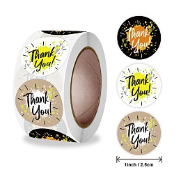 Honeyhandy Word Thank You Self Adhesive Paper Stickers, Round Sticker Labels, Gift Tag Stickers, Mixed Color, 2.5x0.1cm, 500pc/roll