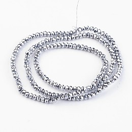 Honeyhandy Electroplate Glass Bead Strands, Faceted, Rondelle, Platinum Plated, 3x2mm, Hole: 1mm, about 165~169pcs/strand, 15~16 inch(38~40cm)