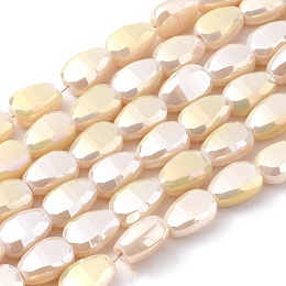 Electroplate Opaque Solid Color Glass Beads Strands, Full Rainbow Plated, Faceted, Teardrop, PapayaWhip, 9x6x4.5mm, Hole: 1.2mm; about 79pcs/Strand, 27.17 inches(69cm)