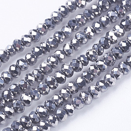 1 Strand Faceted Electroplate Glass Rondelle Beads Strands, Full Silver Plated, Silver, 2.5x2mm, Hole: 1mm; about 190~195pcs/strand, 17.5"