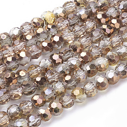 Arricraft Faceted Round Half Plated Electroplate Glass Beads Strands, Copper Plated, 4mm, Hole: 1mm, about 98pcs/strand, 13.7 inches