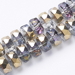 Electroplat Glass Beads Strands, Rainbow Plated, Faceted, Rondelle, Gold, 8x5mm, Hole: 1.2mm, about 80pcs/strand, 22.83 inch