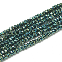 ARRICRAFT Electroplate Glass Beads Strands, Faceted, Rondelle, Teal, 2.5x1.5mm, Hole: 0.8mm, about 200pcs/strand, 12.2 inches