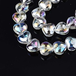 Honeyhandy Electroplate Glass Beads Strands, AB Color, Heart, Clear AB, 9~10x10x5.5mm, Hole: 0.8mm, about 70~71pcs/strand, 25.20 inch~ 26.38 inch(64~67cm)