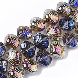 Honeyhandy Electroplate Glass Beads Strands, Shell Shape, Blue, 12x14.5x10mm, Hole: 1mm, about 50~51pcs/Strand, 24.41 inch(62cm)