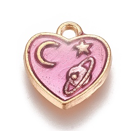 Honeyhandy Zinc Alloy Charms, with Enamel, Heart with Moon and Star, Light Gold, Violet, 12.5x11.5x2mm, Hole: 1.6mm