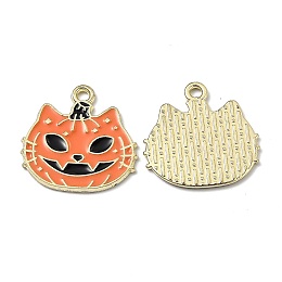 Honeyhandy Alloy Enamel Pendants, for Halloween, Cat Pumpkin Shape, Orange, 20.5x20x1.2mm, Hole: 1.8mm