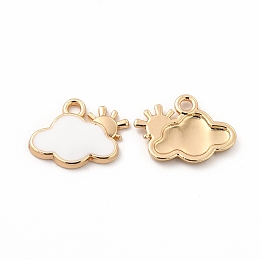 Honeyhandy Alloy Enamel Charms, Cloud with Sun Charm, Golden, White, 11x14x1.5mm, Hole: 1.6mm