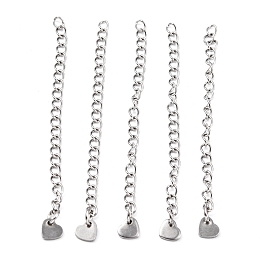 Honeyhandy 304 Stainless Steel Chain Extender, with Heart Pendants, Stainless Steel Color, 60mm