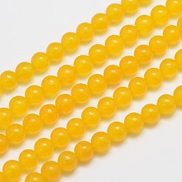 Honeyhandy Natural & Dyed Malaysia Jade Bead Strands, Imitation Yellow Aventurine, Round, Gold, 6mm, Hole: 0.8mm, about 64pcs/strand, 15 inch