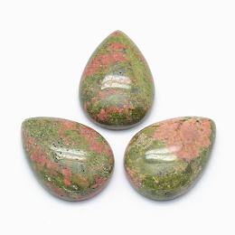 Honeyhandy Natural Unakite Cabochons, Teardrop, 25x18x7mm