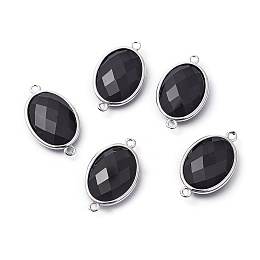 Honeyhandy Platinum Plated Brass Natural Agate Links connectors, Faceted, Oval, 26.5x15x6mm, Hole: 1~2mm