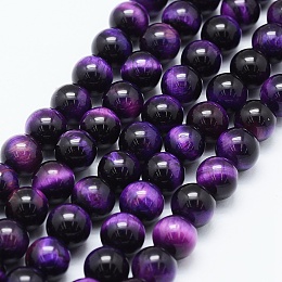 Honeyhandy Natural Tiger Eye Beads Strands, Dyed & Heated, Round, Blue Violet, 8mm, Hole: 1mm, about 48pcs/strand, 14.6 inch(37cm)