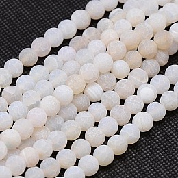 Honeyhandy Natural Weathered Agate Beads Strands, Dyed, Frosted, Round, White, 8mm, Hole: 1mm, about 46pcs/strand, 15 inch