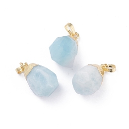 Honeyhandy Natural Aquamarine Pendants, with Brass Bails, Faceted, Teardrop, Golden, 19~21x12~14x11~15mm, Hole: 5x3mm