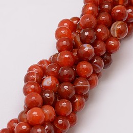 Honeyhandy Natural Striped Agate/Banded Agate Bead Strands, Dyed, Faceted, Round, Dark Orange, 10mm, Hole: 1.5mm, about 38pcs/strand, 14 inch