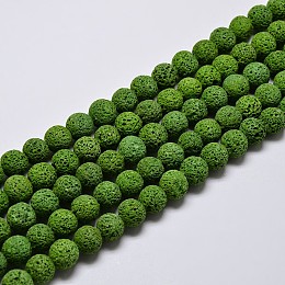 Honeyhandy Natural Lava Rock Round Bead Strands, Dyed, Green, 8mm, Hole: 1mm, about 50pcs/strand, 15.7 inch