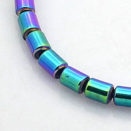 Electroplate Non-magnetic Synthetic Hematite Beads Strands, Column, Rainbow Plated, 5x4mm, Hole: 1mm, about 75pcs/strand, 15.7 inch