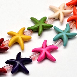 Honeyhandy Starfish/Sea Stars Synthesis Turquoise Bead Strands, Dyed, Mixed Color, 14x5mm, Hole: 1mm, about 26pcs/strand, 15.7 inch