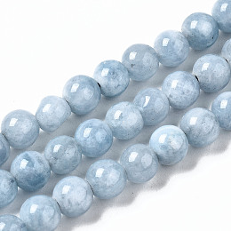 Honeyhandy Dyed Natural Quartz Round Bead Strands, Imitation Aquamarine, 6mm, Hole: 1mm, about 59~61pcs/strand, 14.37 inch