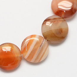 Honeyhandy Flat Round Gemstone Natural Red Agate Stone Beads Strands, Coral, 16x5mm, Hole: 1mm, about 25pcs/strand, 16.5 inch