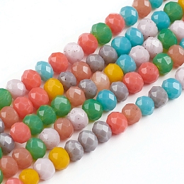 Arricraft Faceted Glass Beads Strands, Imitation Jade Style, Rondelle, Mixed Color, 3~3.5x2.5~3mm, Hole: 0.6mm, about 135pcs/Strand, 14.65 inches(37.2cm)