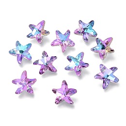 Honeyhandy Electroplate Glass Charms, Starfish, Faceted, Back Plated, Violet, 14x15x7mm, Hole: 1.4mm