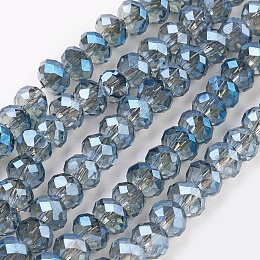 Honeyhandy Electroplate Glass Beads Strands, Full Rainbow Plated, Faceted, Rondelle, Steel Blue, 6x4~5mm, Hole: 0.8~1mm, about 88~92pcs/strand, 15.5 inch~16 inch(39~45cm)