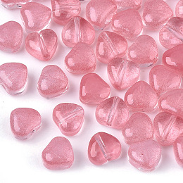 Arricraft Transparent Spray Painted Glass Beads, Heart, Imitation Jelly, Salmon, 6x6x4mm, Hole: 0.9mm