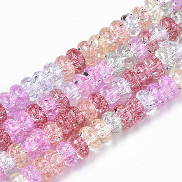 Honeyhandy Transparent Crackle Glass Beads, Dyed & Heated, Rondelle, Colorful, 8x4mm, Hole: 1.4mm, about 88pcs/strand, 15.35 inch(39cm)