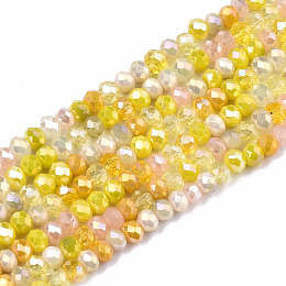 Honeyhandy Electroplate Mixed Color Glass Beads Strands, AB Color Plated, Faceted Rondelle, Yellow, 3x2mm, Hole: 0.8mm, about 186~193pcs/strand, 17.13 inch~17.32 inch, (43.5cm~44cm)