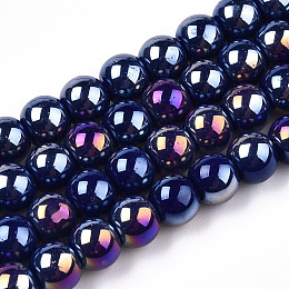 Honeyhandy Electroplate Opaque Glass Beads Strands, AB Color Plated, Round, Dark Blue, 6~6.5mm, Hole: 1.4mm, about 67~70pcs/strand, 14.76 inch~15.16 inch(37.5~38.5cm)