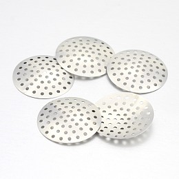 Honeyhandy Brass Finger Ring/Brooch Sieve Findings, Perforated Disc Settings, Platinum, 25x1mm, Hole: 1mm