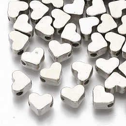 Honeyhandy Plating ABS Plastic Beads, Heart, Platinum, 6x7x3.5mm, Hole: 1.6mm