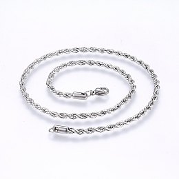 Honeyhandy 304 Stainless Steel Rope Chain Necklaces, with Lobster Claw Clasps, Stainless Steel Color, 17.7 inch(45cm), 2.3mm