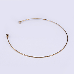 Honeyhandy 304 Stainless Steel Choker Necklaces, Rigid Necklaces, with Immovable Round Beads, Real 18K Gold Plated,  Inner Diameter: 14x14.5cm, 2mm