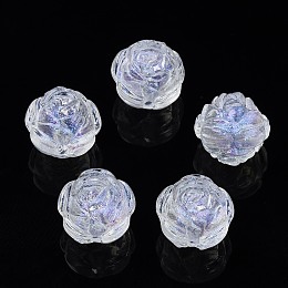 Honeyhandy Transparent Acrylic Beads, Glitter Powder, Flower, Clear, 10x10x10mm, Hole: 1.4mm