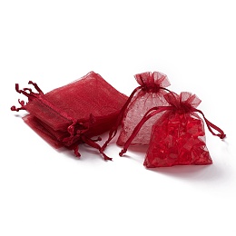 Honeyhandy Organza Gift Bags with Drawstring, Jewelry Pouches, Wedding Party Christmas Favor Gift Bags, Dark Red, 9x7cm