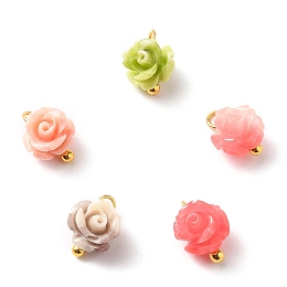 Honeyhandy Synthetic Coral Charms, with Golden Brass Ball Head Pins, Flower, Mixed Color, 9x7x6.5mm, Hole: 1.6mm